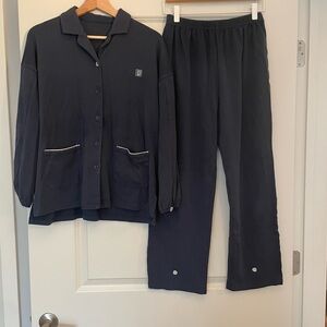 Navy Blue Pajama Set with White Trim
